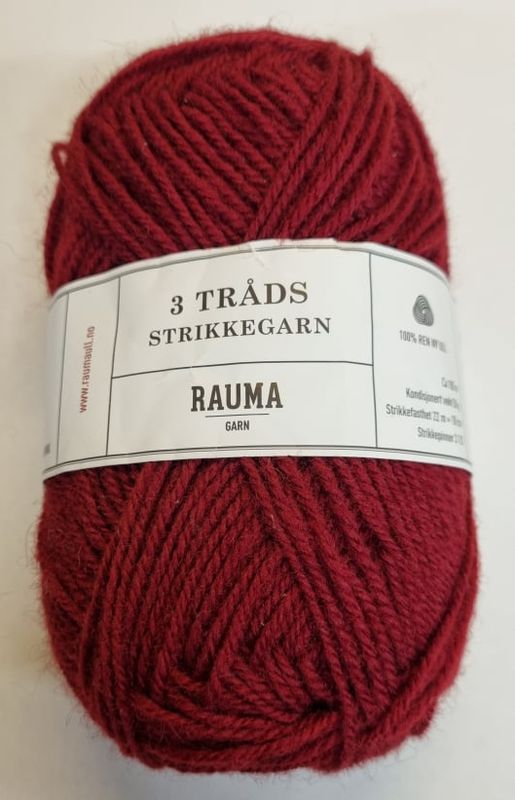 Rauma 3 tråds strikkegarn 128 Burgunder 