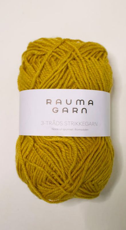 Rauma 3 tråds strikkegarn 150 Sennepgul 