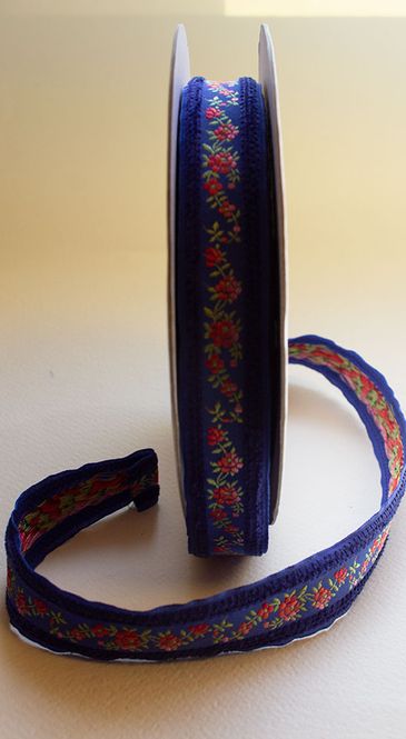Hovedbilde Blomsterbånd blå med fløyelskant 25mm