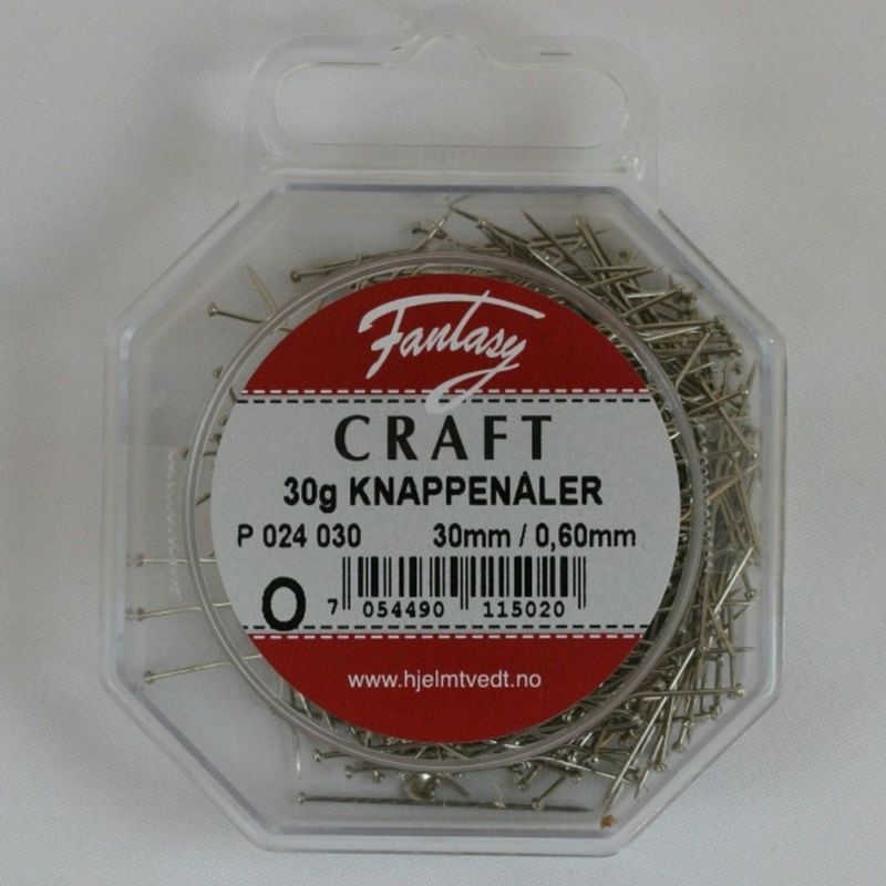 Knappenåler 30g, 30 x 0,60mm sølv