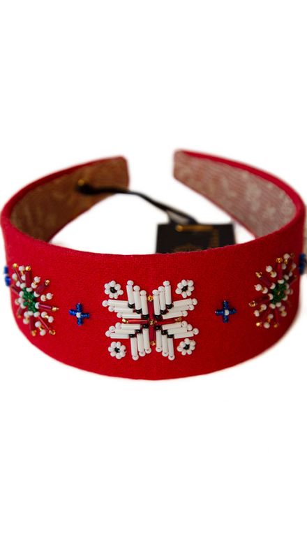 Hårbøyle med perler -bred - høyrød - Nr 4514