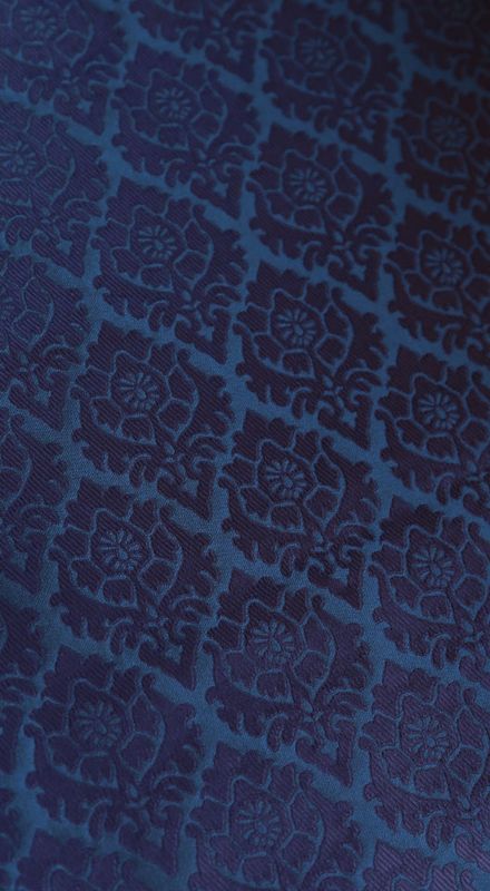 Silkedamask, Granateple struktur - Blå - 100% silke