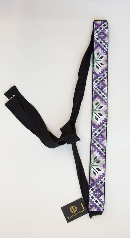 Hårbånd med perler bredt -lilla m/sort bånd (Nr 6691)